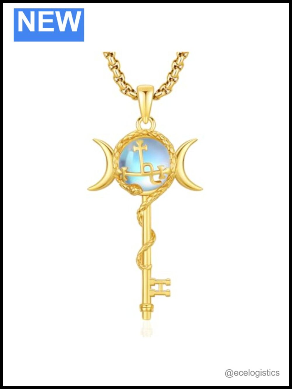 925 Sterling Silver Triple Moon Goddess Lilith Key Pendant Necklace
